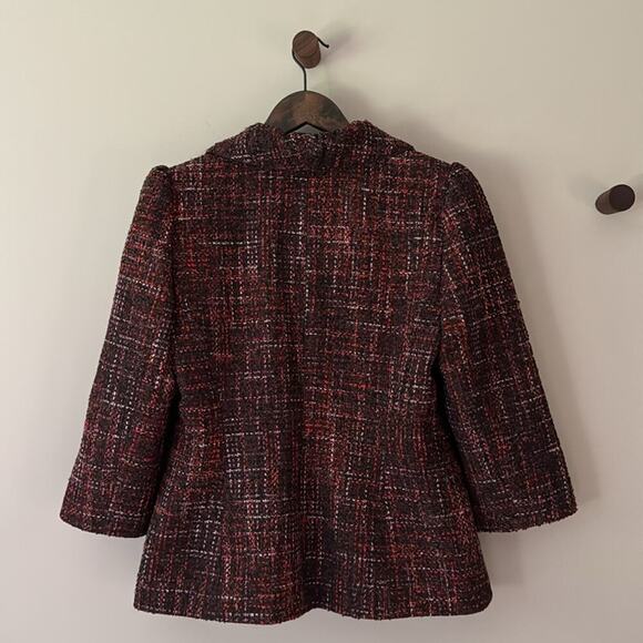 CLASSIQUES ENTIER PLAID TWEED 3/4 SLEEVE BLAZER WITH BLACK ZIPPER DETAIL MEDIUM - Picture 2 of 8